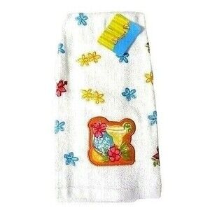 Summer Fun Kitchen Towel Tropical Drinks Applique Blue Yellow Pink Purple Gift